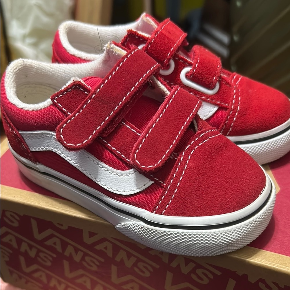 Vans Kids Red and White Velcro Sneakers
